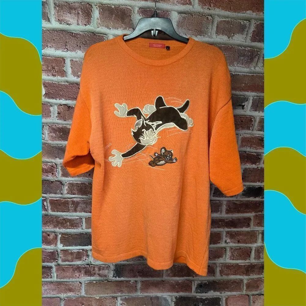 Ice Iceberg Tom and Jerry L | Vintage Made‎ in Italy Knit Cartoon Graphic Orange
